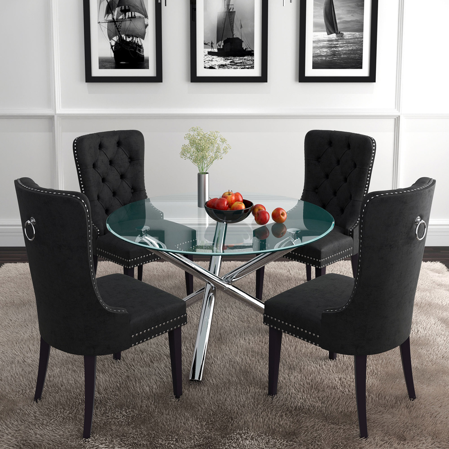 Worldwide - Solara II Round Dining Table in Chrome