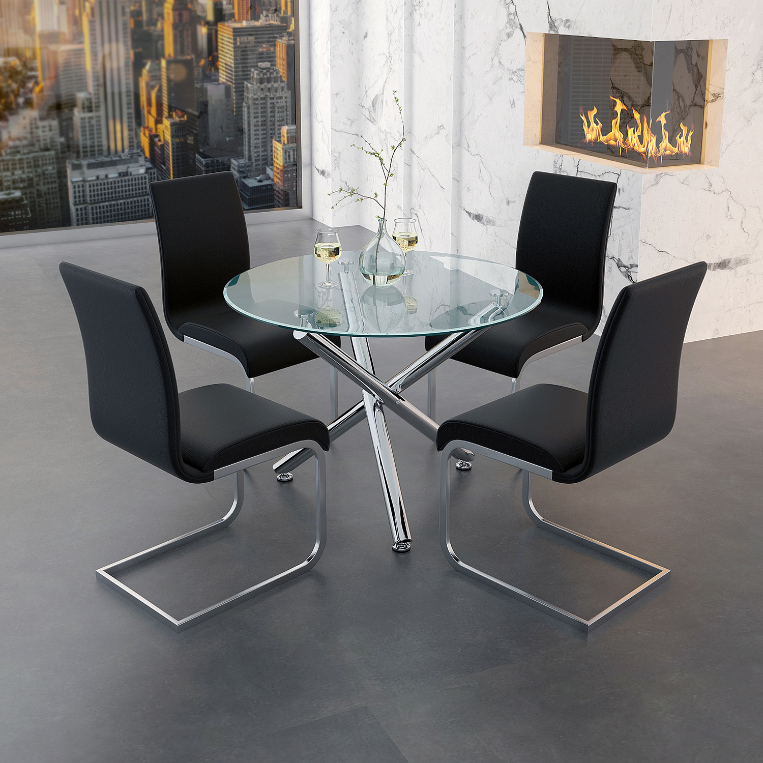 Worldwide - Solara II Round Dining Table in Chrome