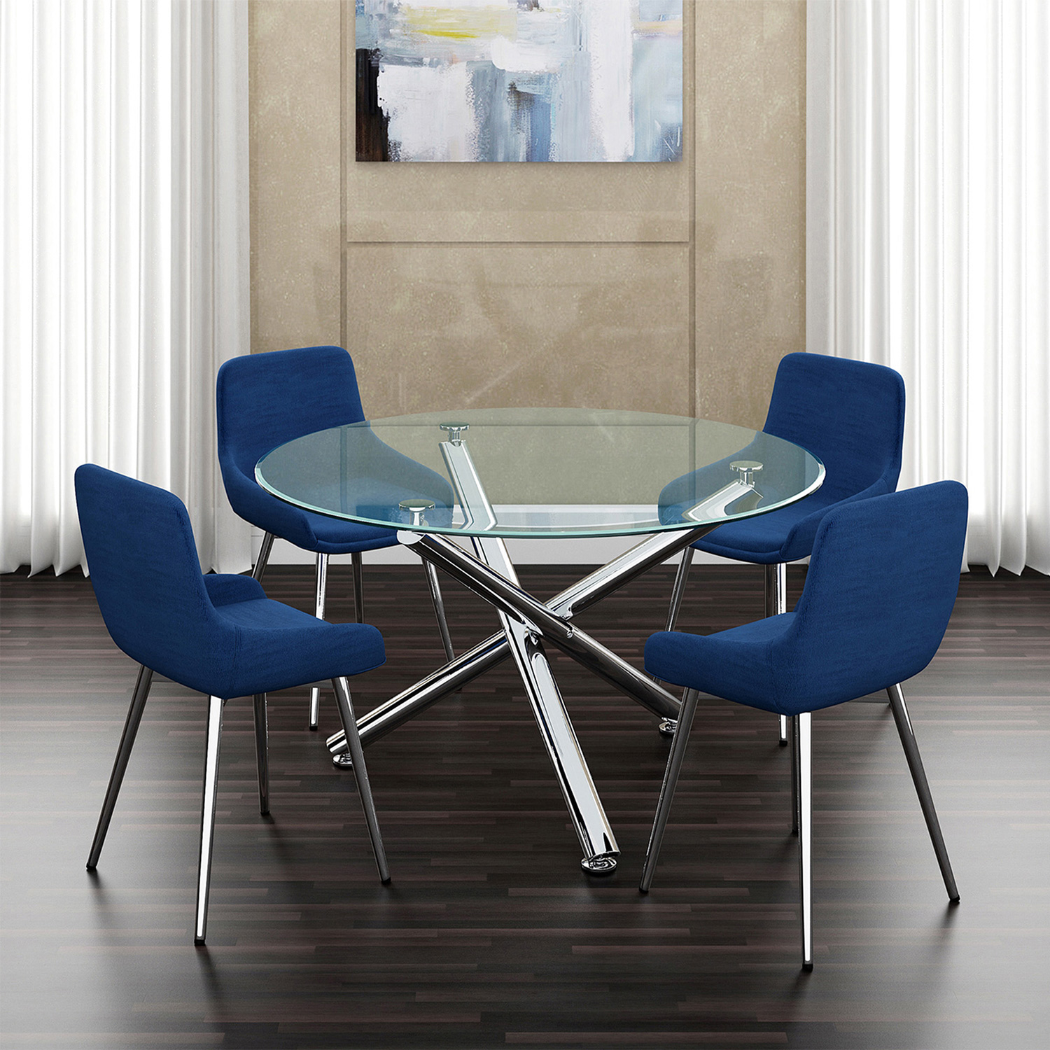 Worldwide - Solara II Round Dining Table in Chrome