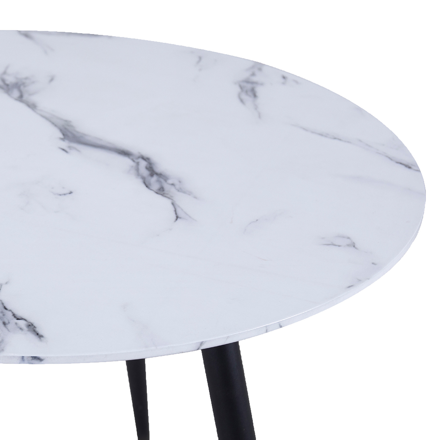 Worldwide Emery Round Dining Table - White Faux Marble/Black