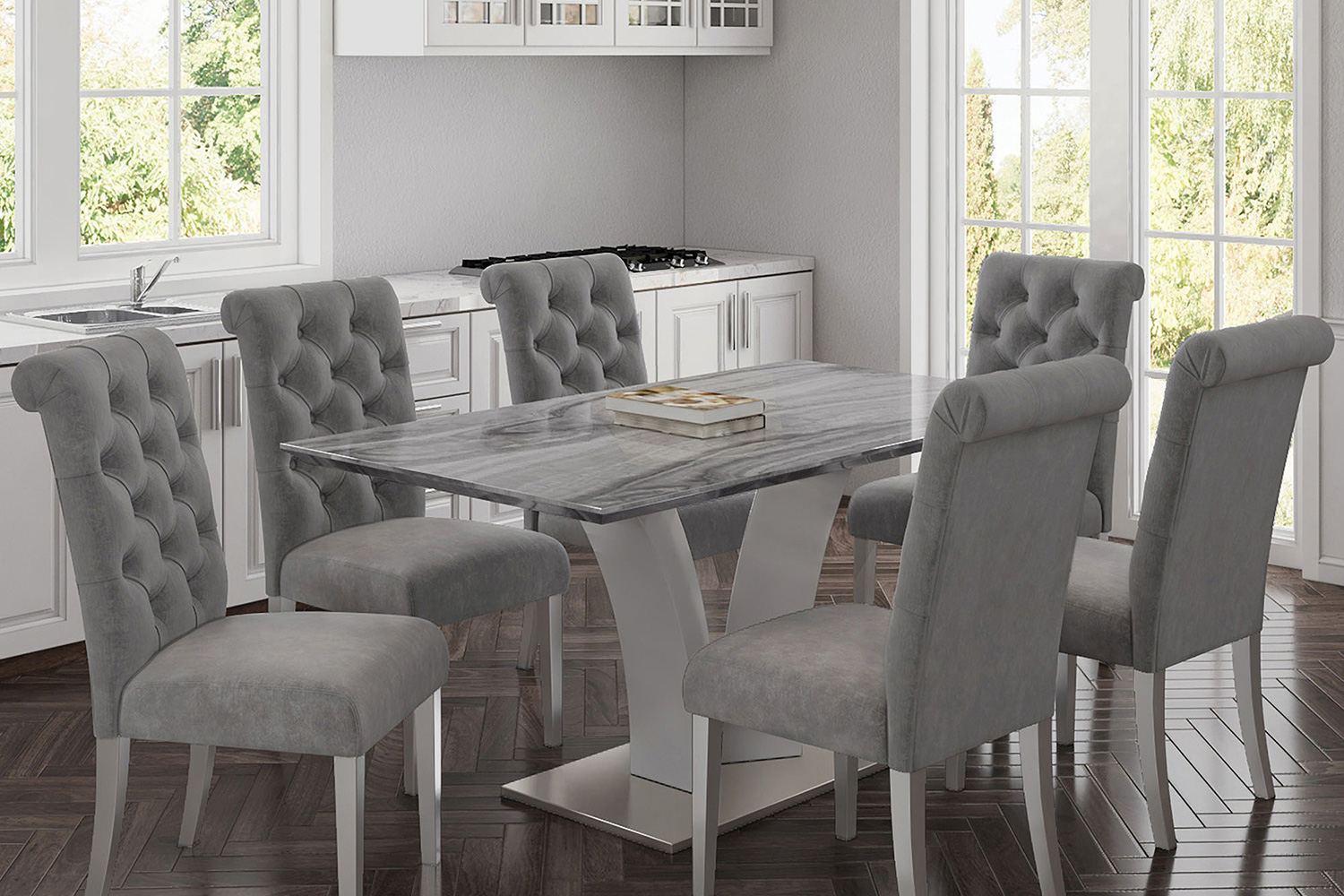 Worldwide - Napoli Rectangular Dining Table in Light Gray