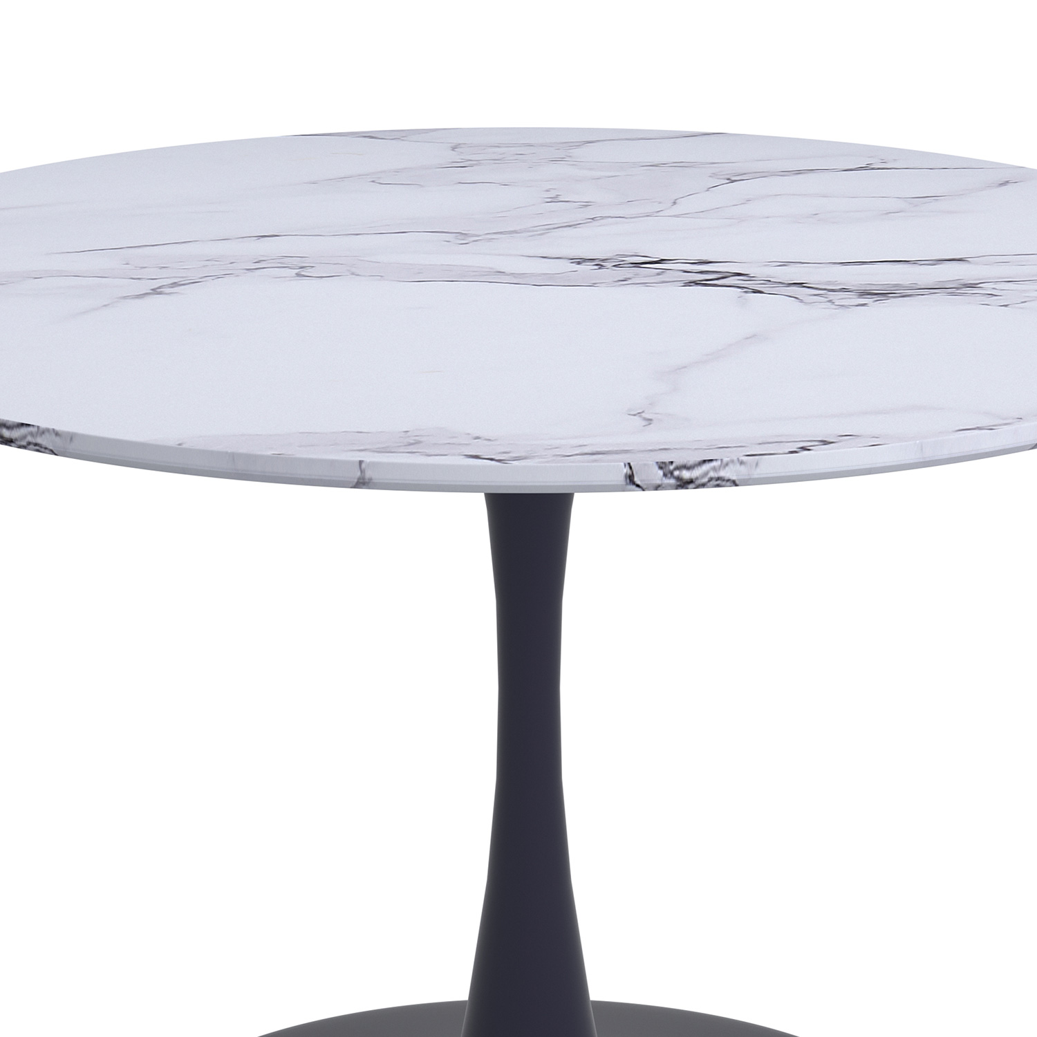 Worldwide Zilo 48" Round Pedestal Dining Table - White Faux Marble/Black