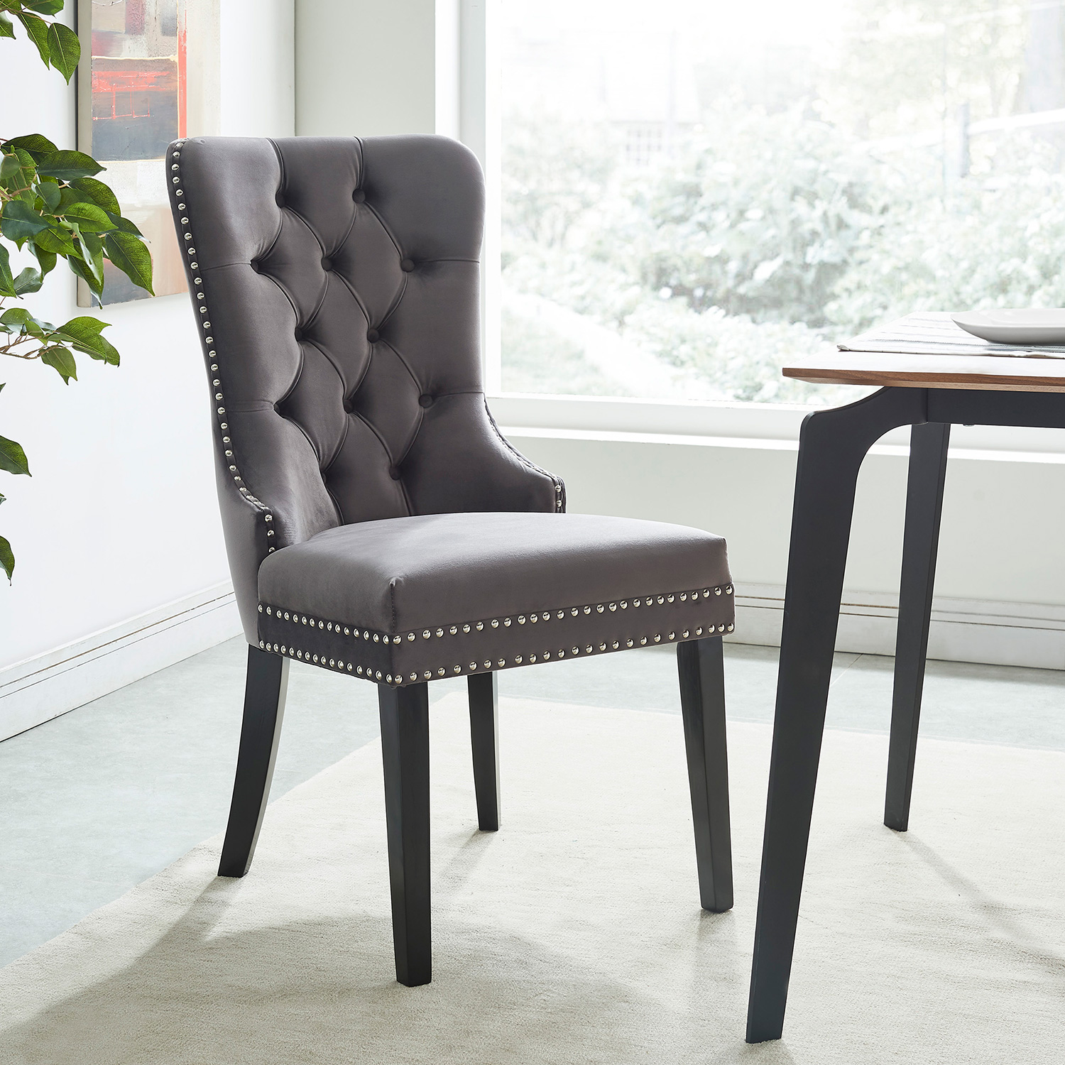 Worldwide Rizzo Side Chair Set of 2 - Gray/Black