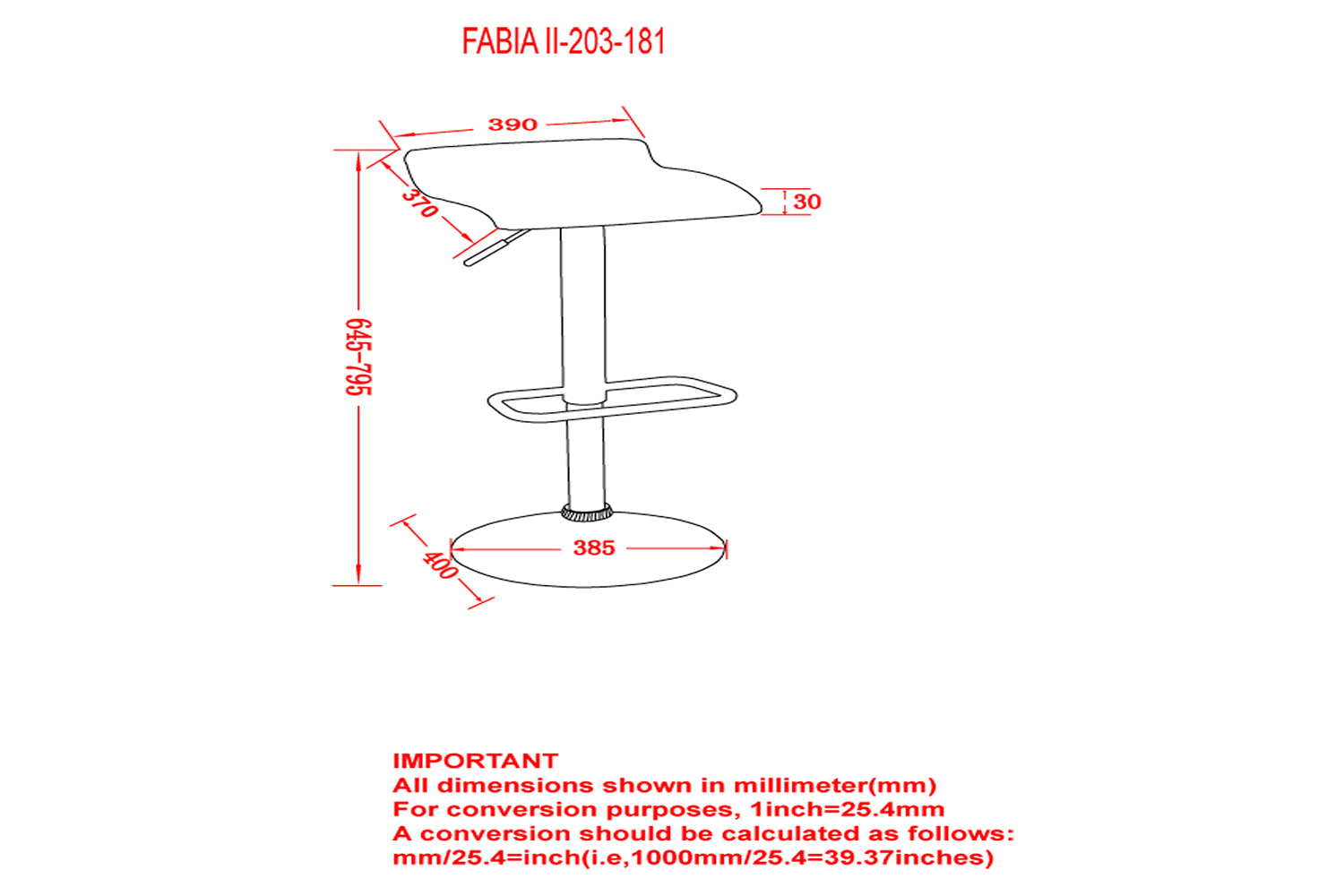 Worldwide Fabia II Adjustable Air-Lift Stool Set of 2 - Black/Chrome