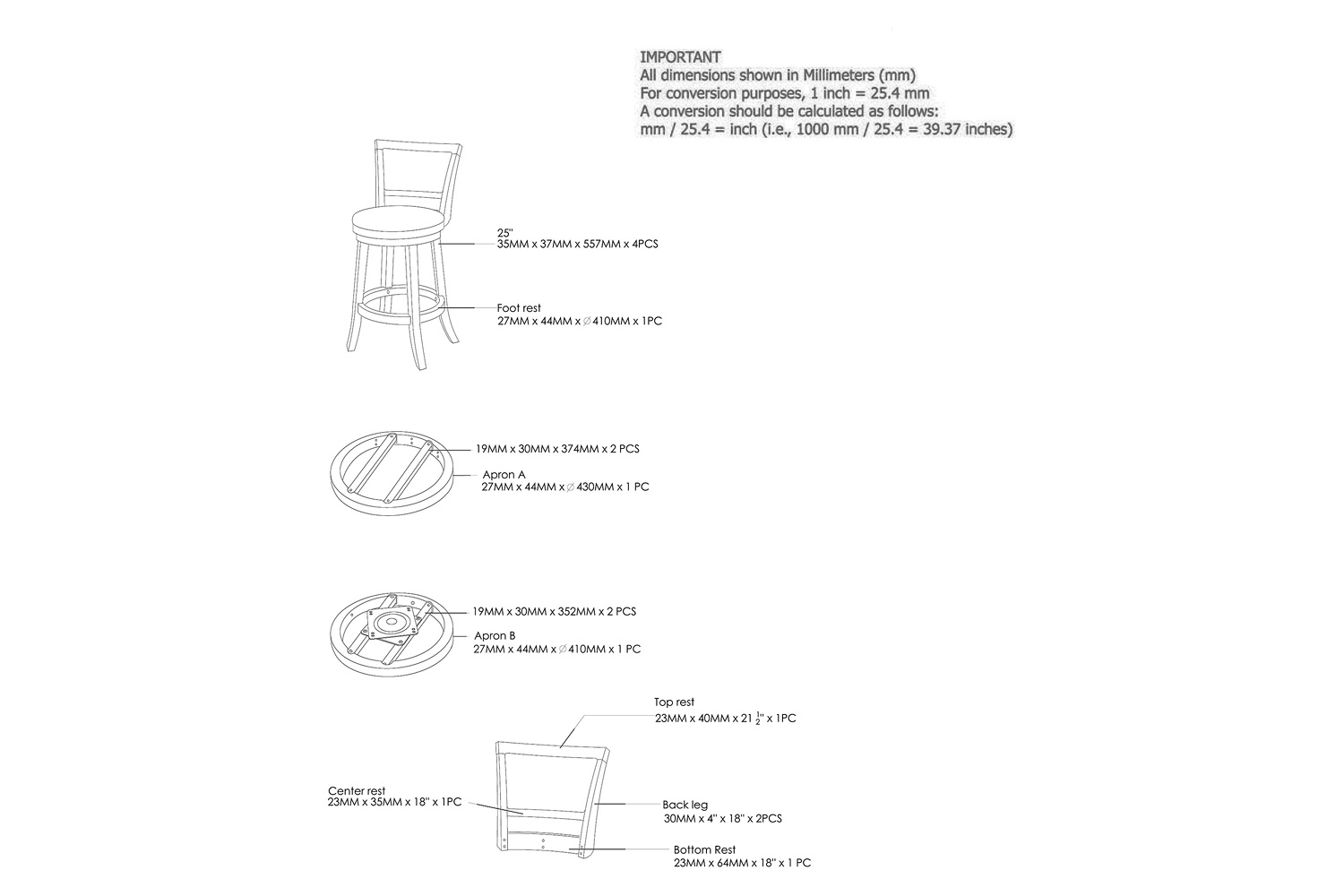 Worldwide - Rowan 26" Counter Stool with Swivel Set of 2 in Gray