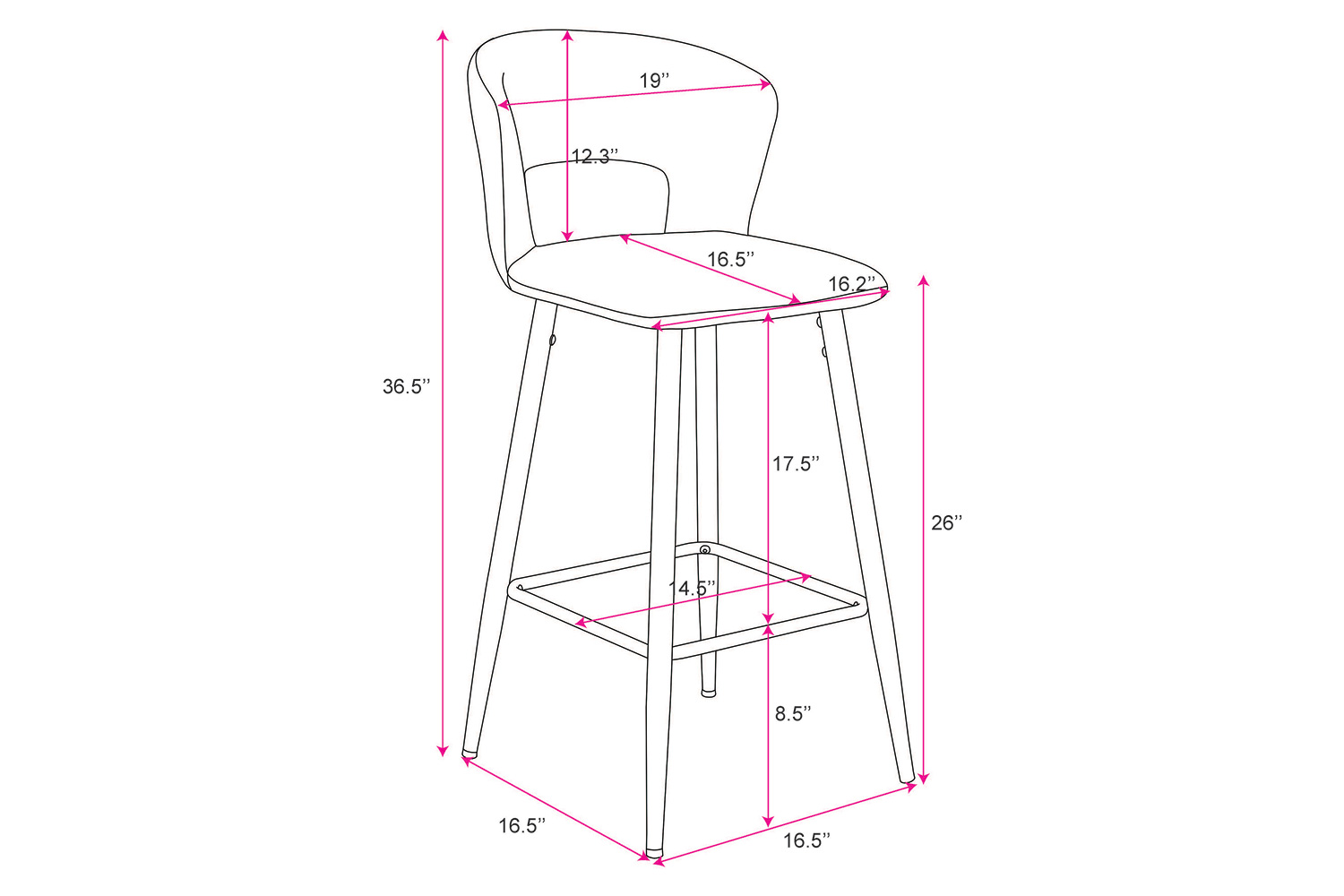 Worldwide Camille 26" Counter Stool Set of 2 - Charcoal/Black