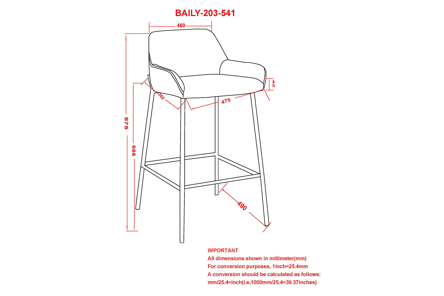 Worldwide Baily 26" Counter Stool Set of 2 - Gray/Black