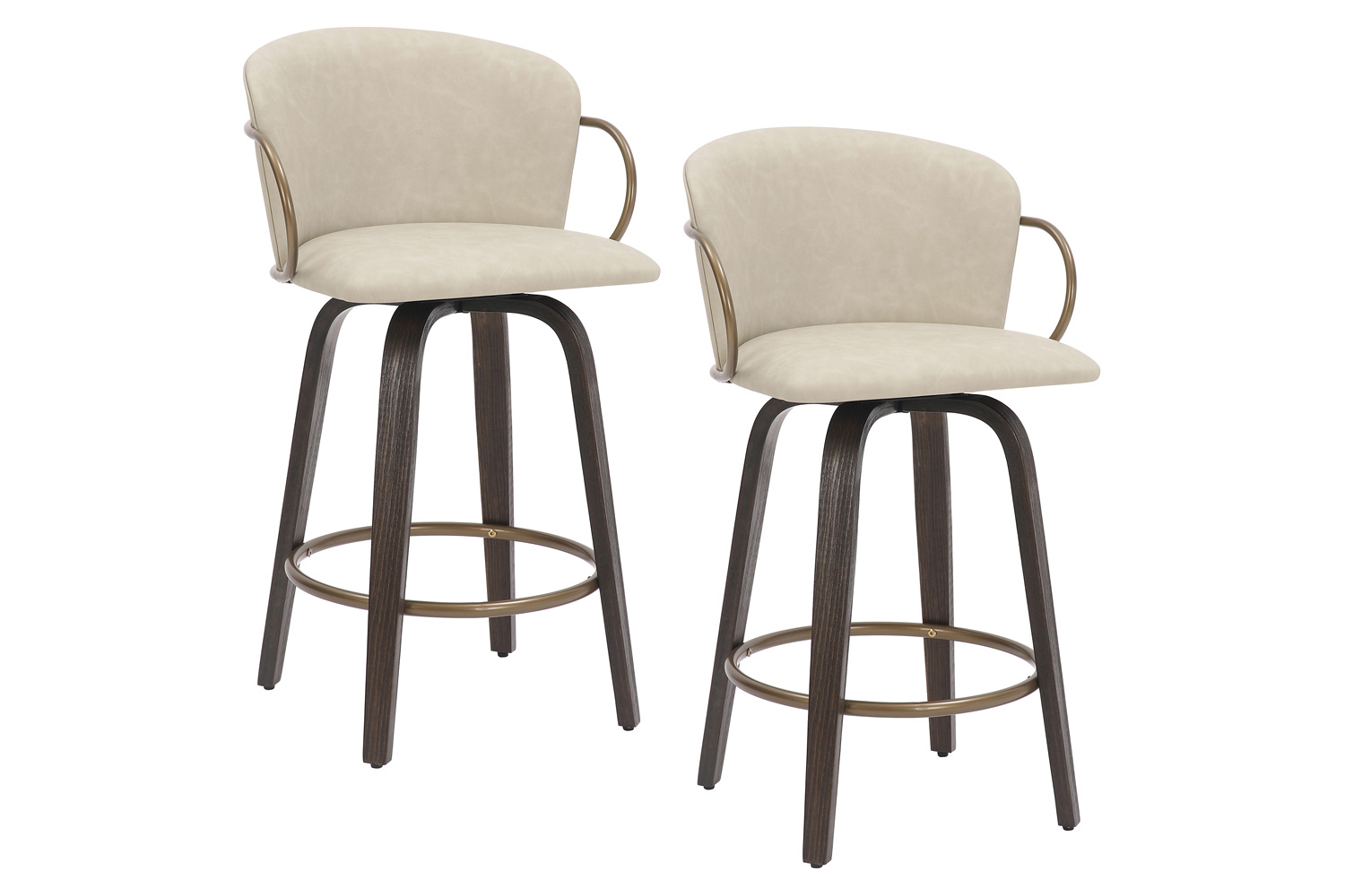 Worldwide Lawson 26" Counter Stool with Swivel Set of 2 - Ivory/Brown/Aged Gold