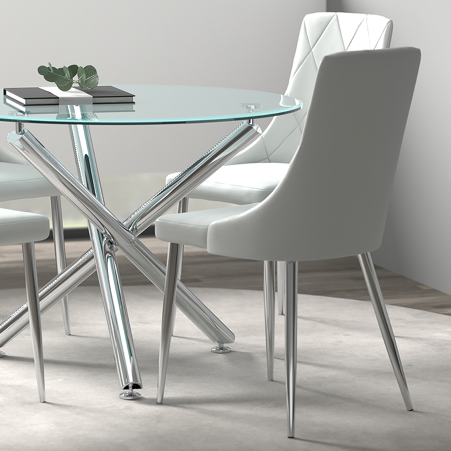 Worldwide Solara/Devo Dining Set of 5 - Chrome Table/Gray Chair