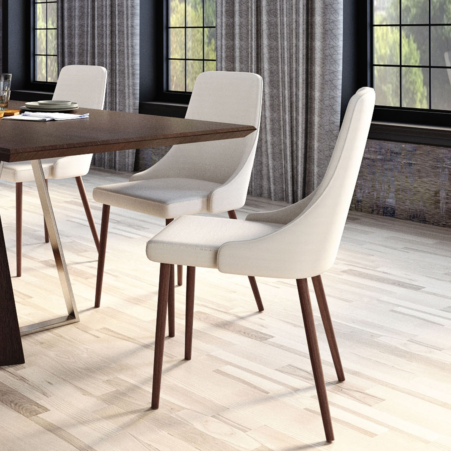 Worldwide™ Drake/Cora Dining Set of 7 - Walnut Table/Beige Chair