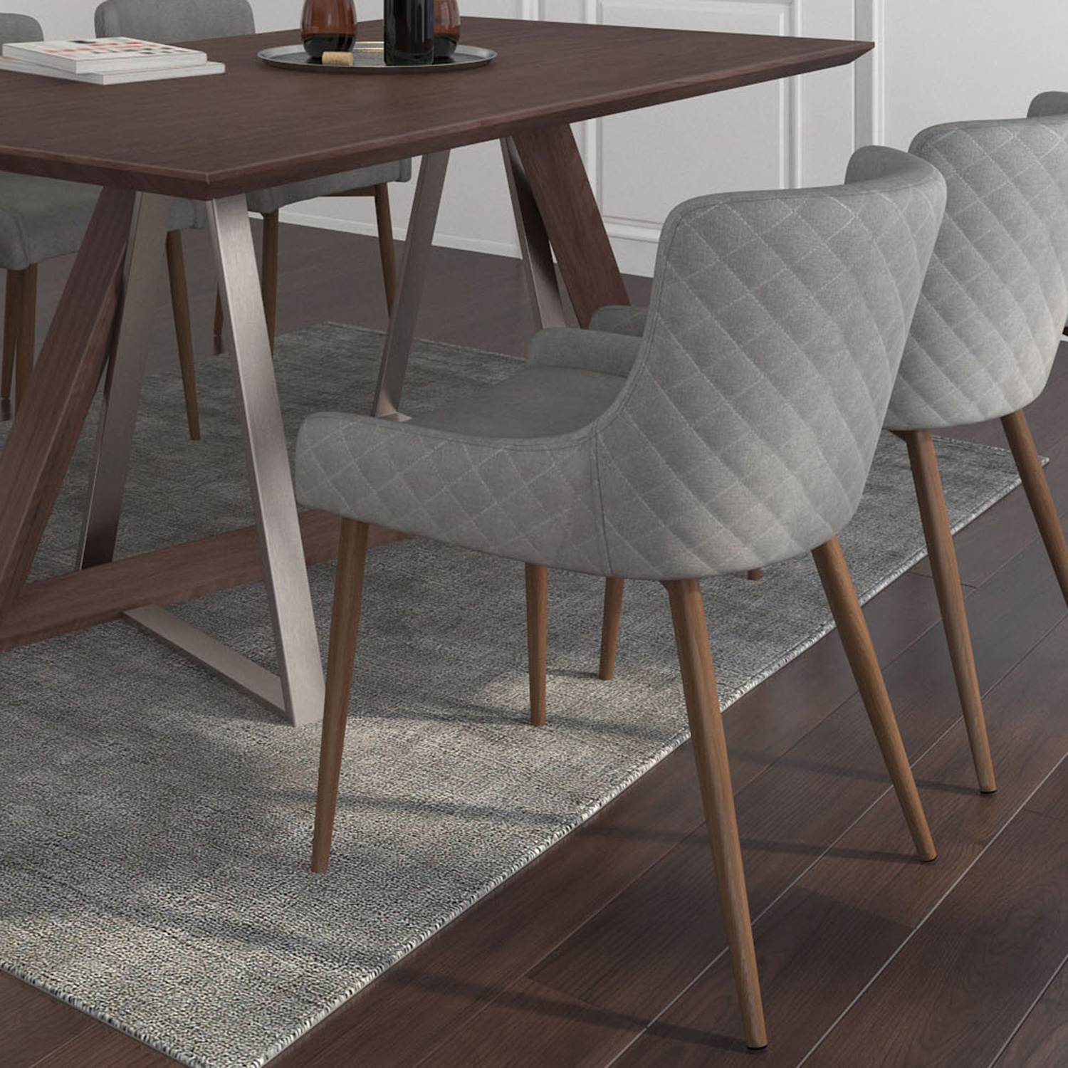 Worldwide™ Drake/Bianca Dining Set of 7 - Walnut Table/Walnut and Gray Chair