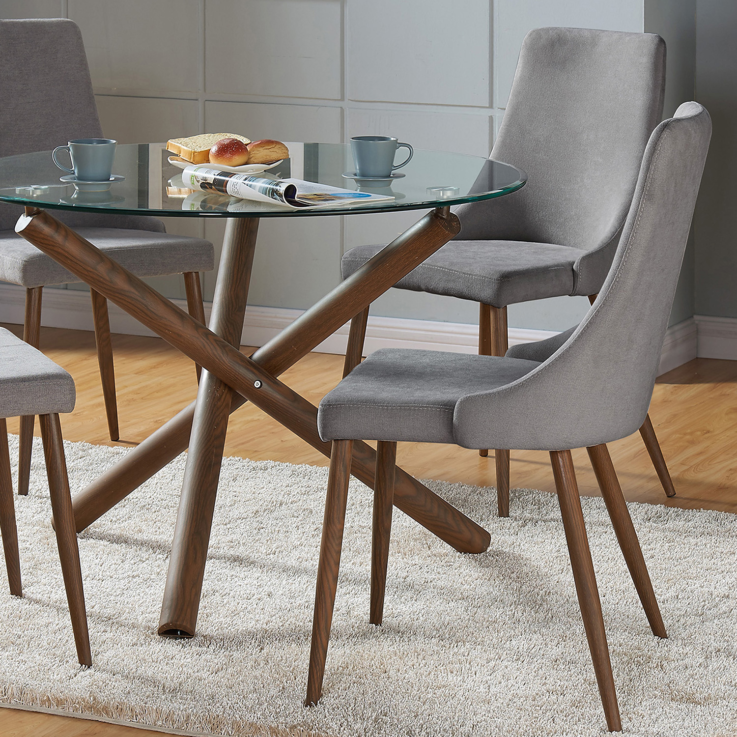 Worldwide Rocca/Cora Dining Set of 5 - Walnut Table/Gray Chair