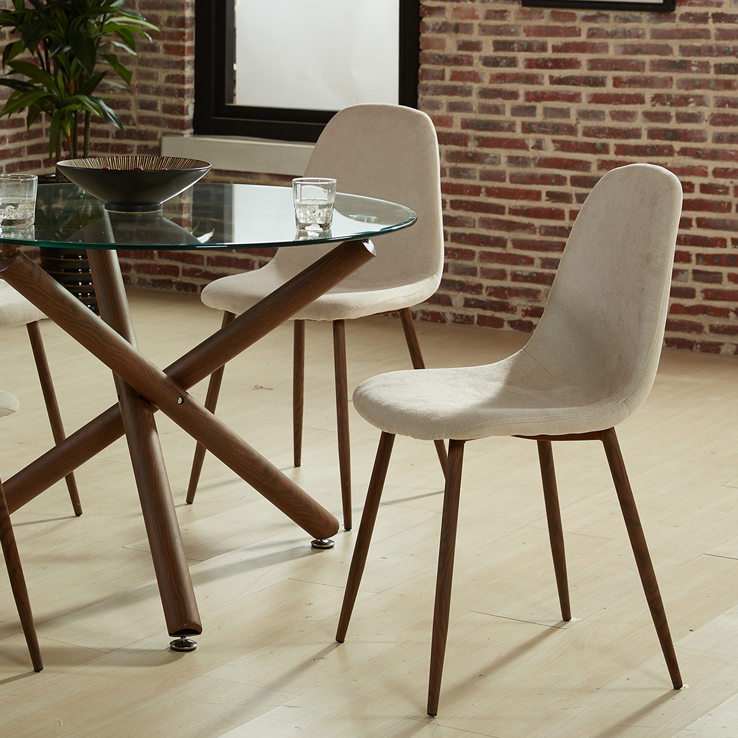 Worldwide Rocca/Lyna Dining Set of 5 - Walnut Table/Beige Chair