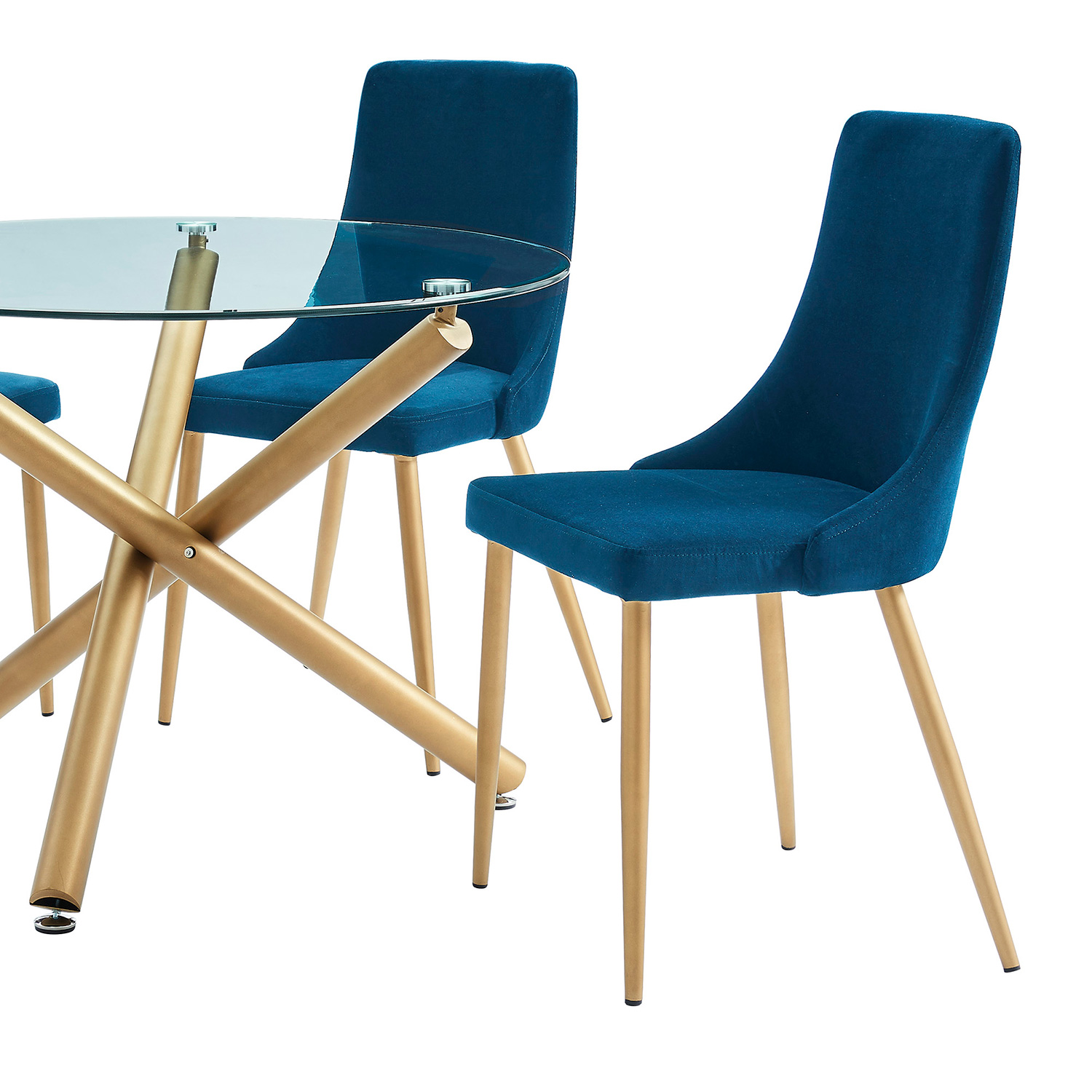 Worldwide Carmilla Dining Set of 5 - Aged Gold Table/Blue Chair