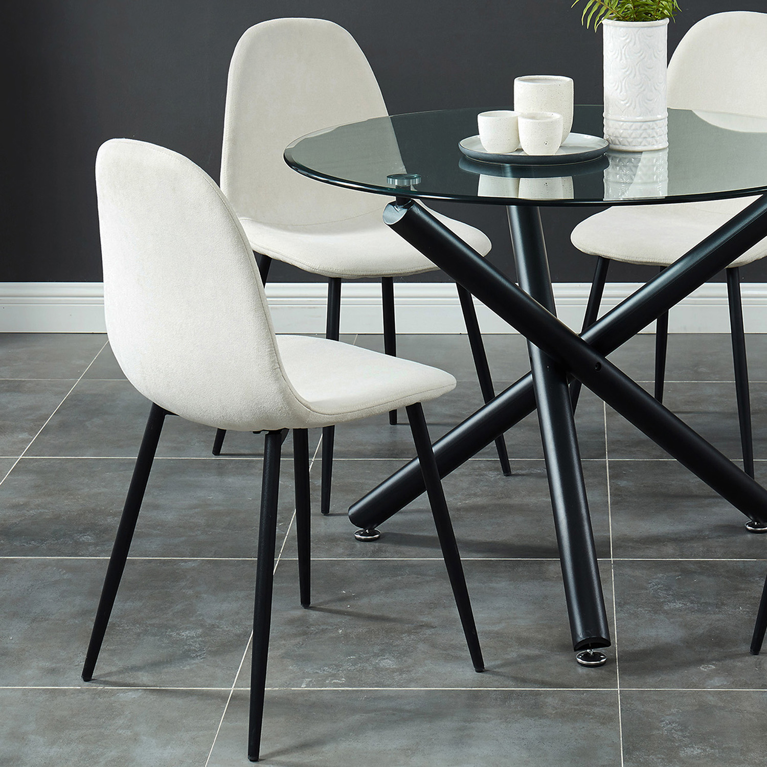 Worldwide Suzette/Olly Dining Set of 5 - Black Table/Beige Chair