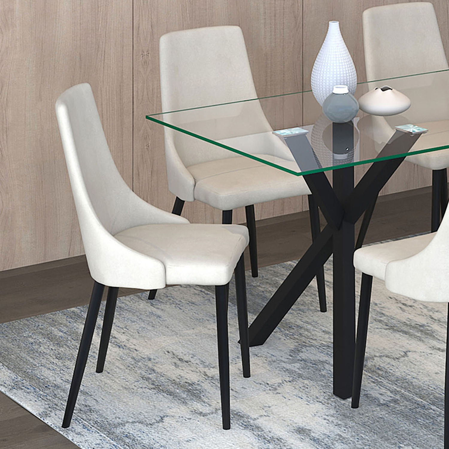 Worldwide Stark/Venice Dining Set of 7 - Black Table/Beige Chair