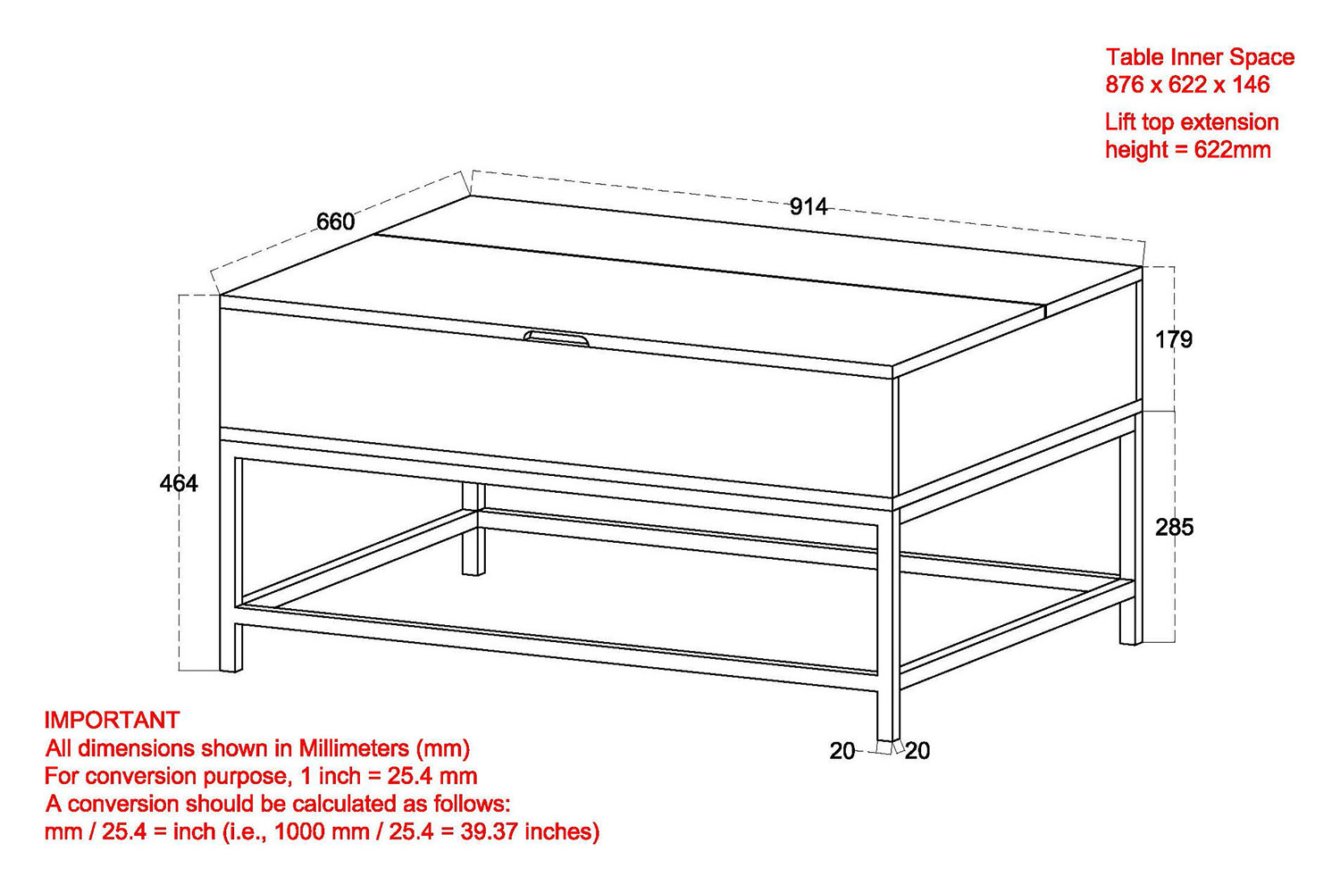 Worldwide - Ojas Rectangular Lift-Top Coffee Table in Natural Burnt/Black