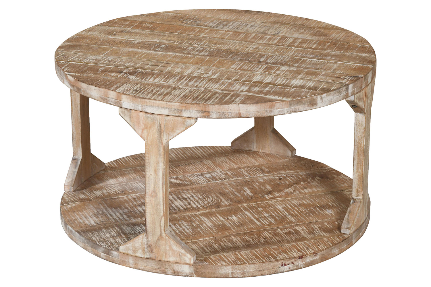 Worldwide Avni Round Coffee Table - Distressed Natural