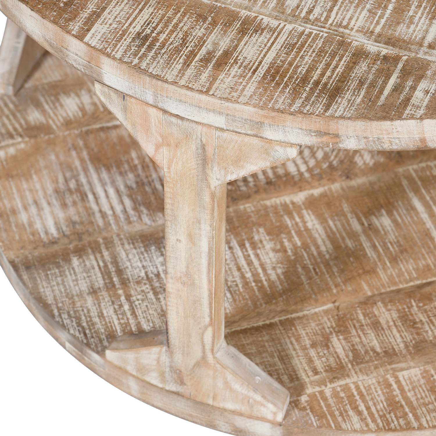 Worldwide Avni Round Coffee Table - Distressed Natural