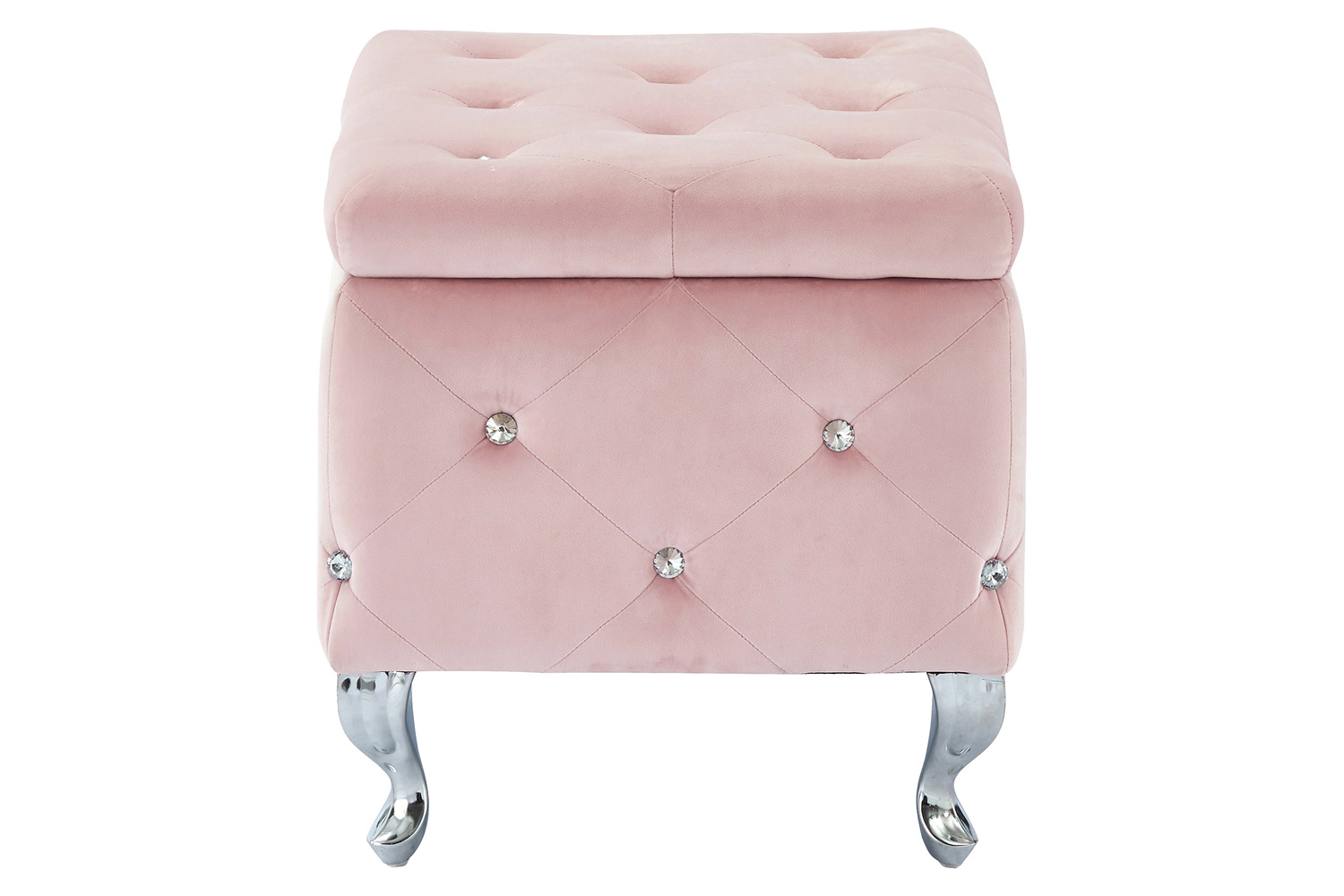 Worldwide Monique Square Storage Ottoman - Blush Pink/Chrome