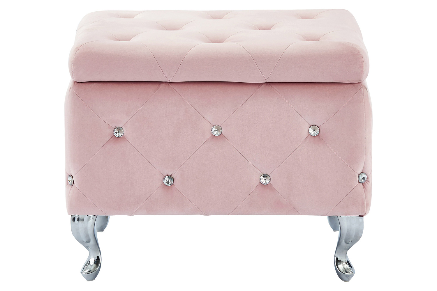 Worldwide Monique Square Storage Ottoman - Blush Pink/Chrome