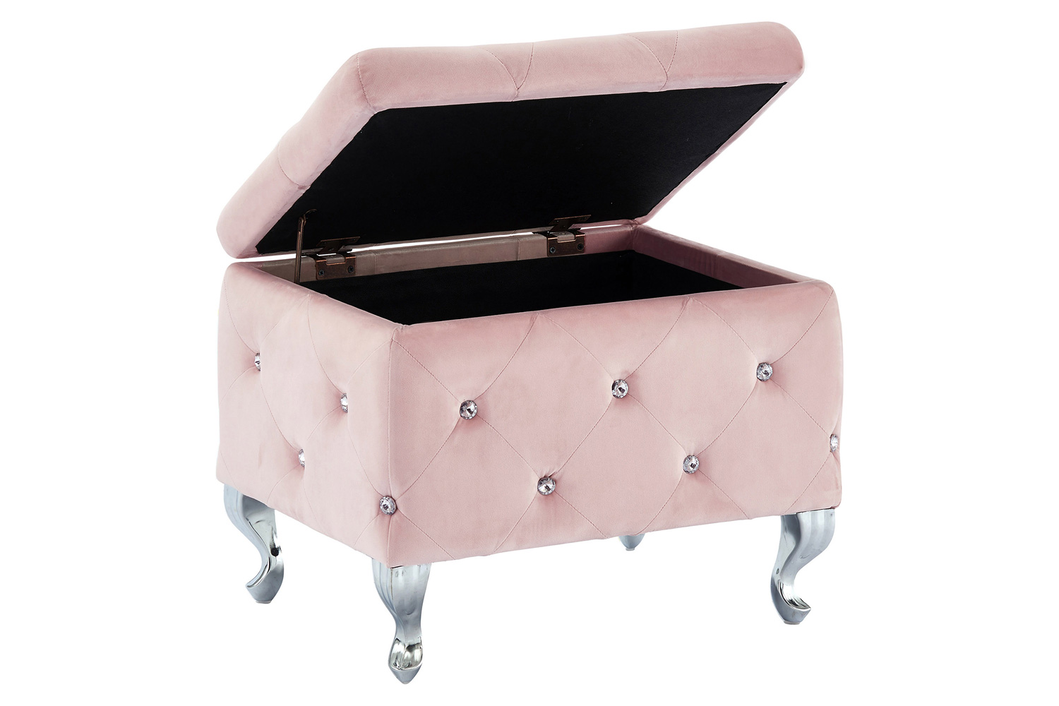 Worldwide Monique Square Storage Ottoman - Blush Pink/Chrome