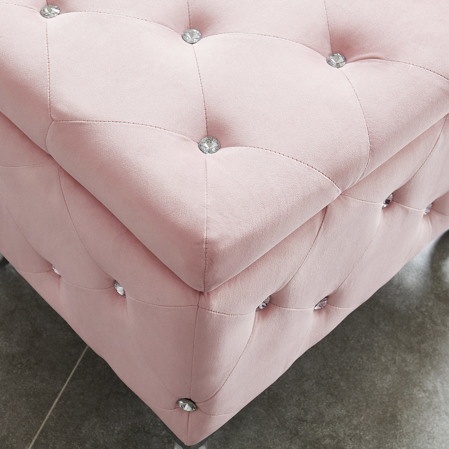 Worldwide Monique Square Storage Ottoman - Blush Pink/Chrome