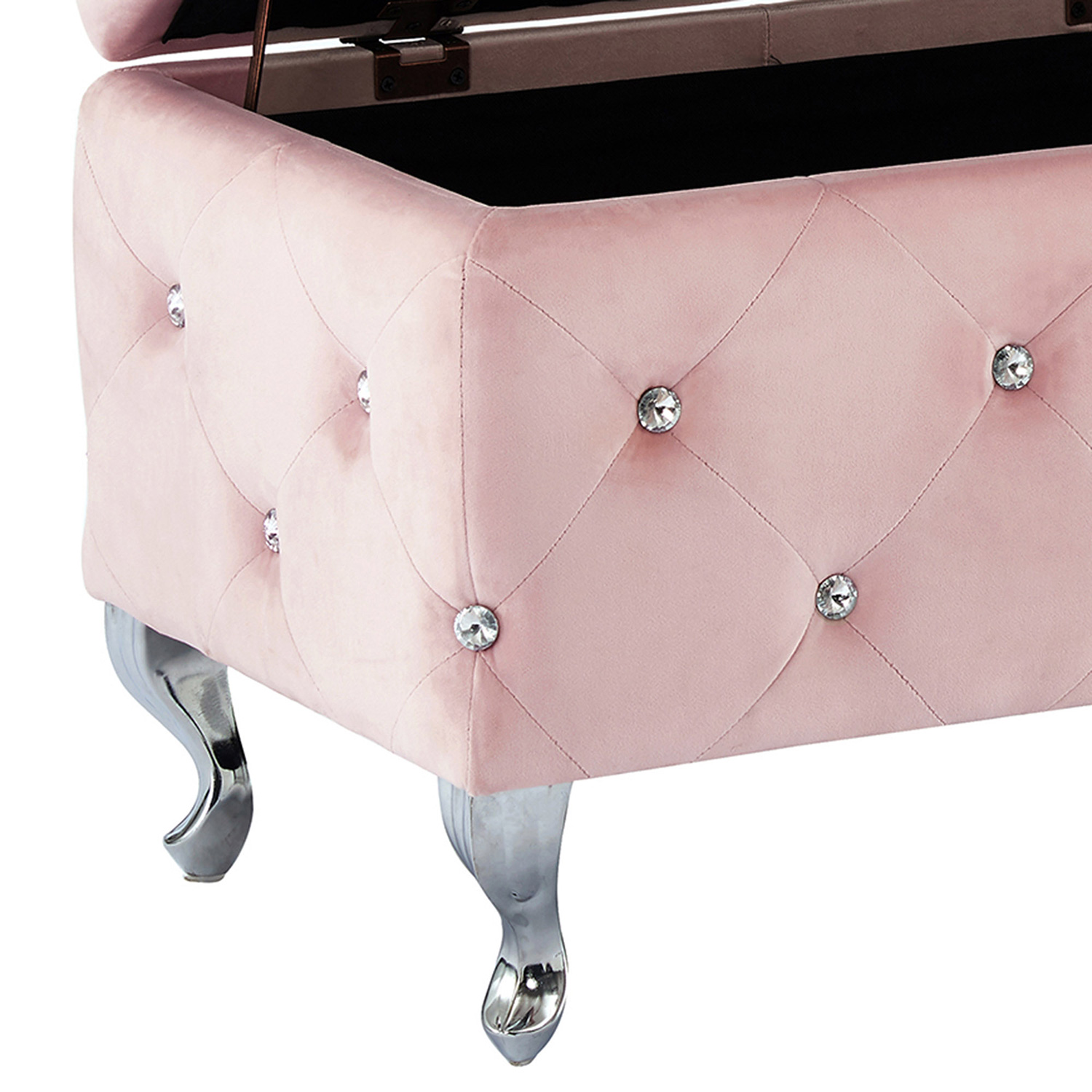 Worldwide Monique Square Storage Ottoman - Blush Pink/Chrome