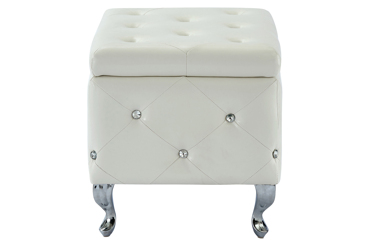 Worldwide Monique Square Storage Ottoman - White/Chrome