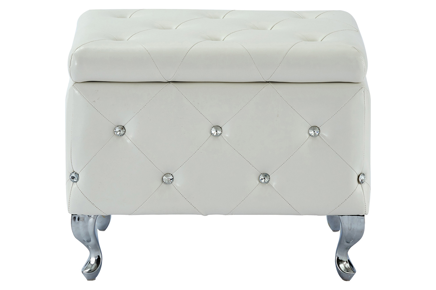 Worldwide Monique Square Storage Ottoman - White/Chrome