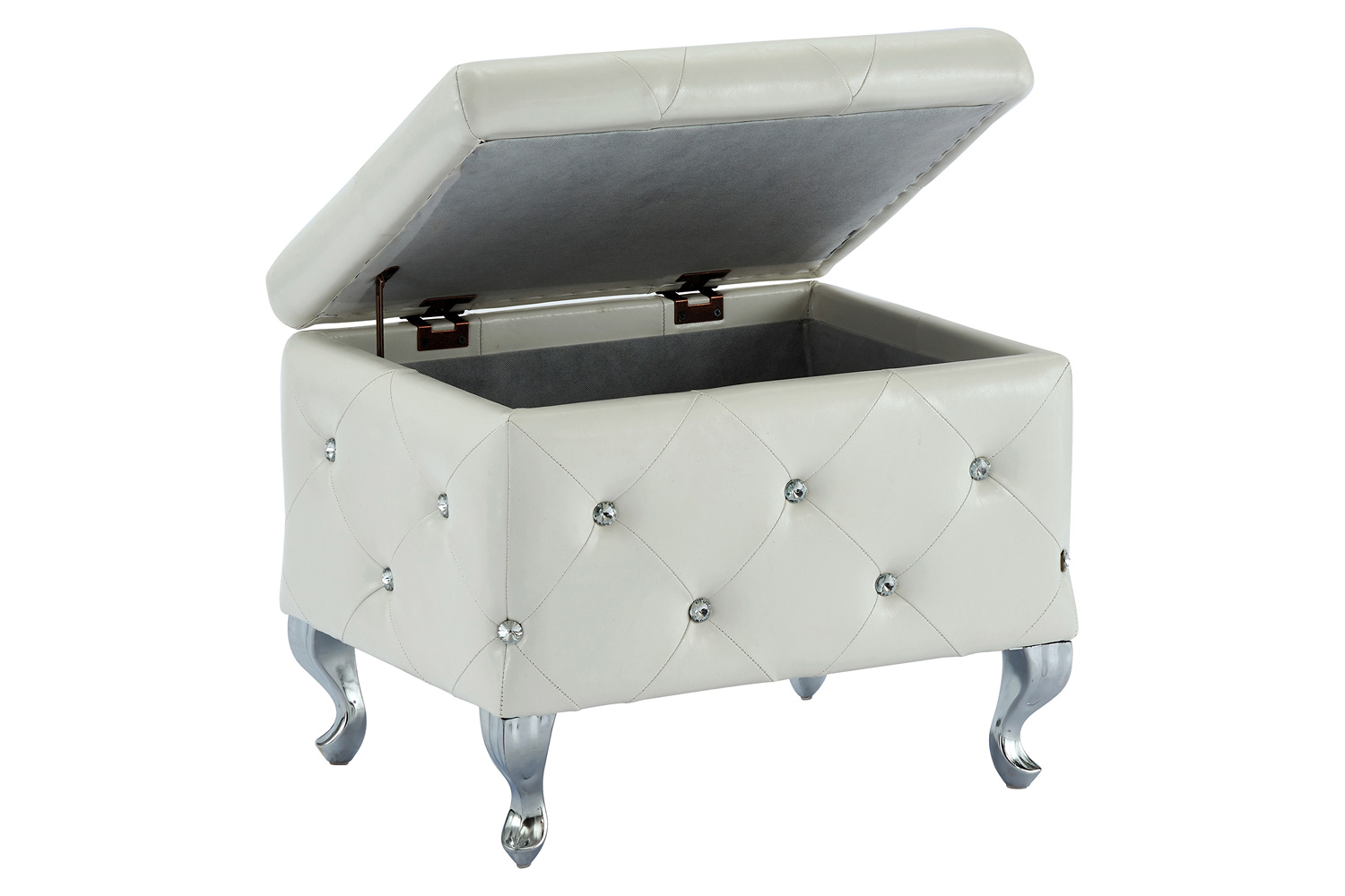 Worldwide Monique Square Storage Ottoman - White/Chrome