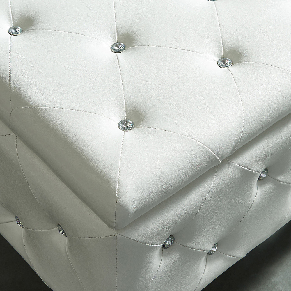 Worldwide Monique Square Storage Ottoman - White/Chrome