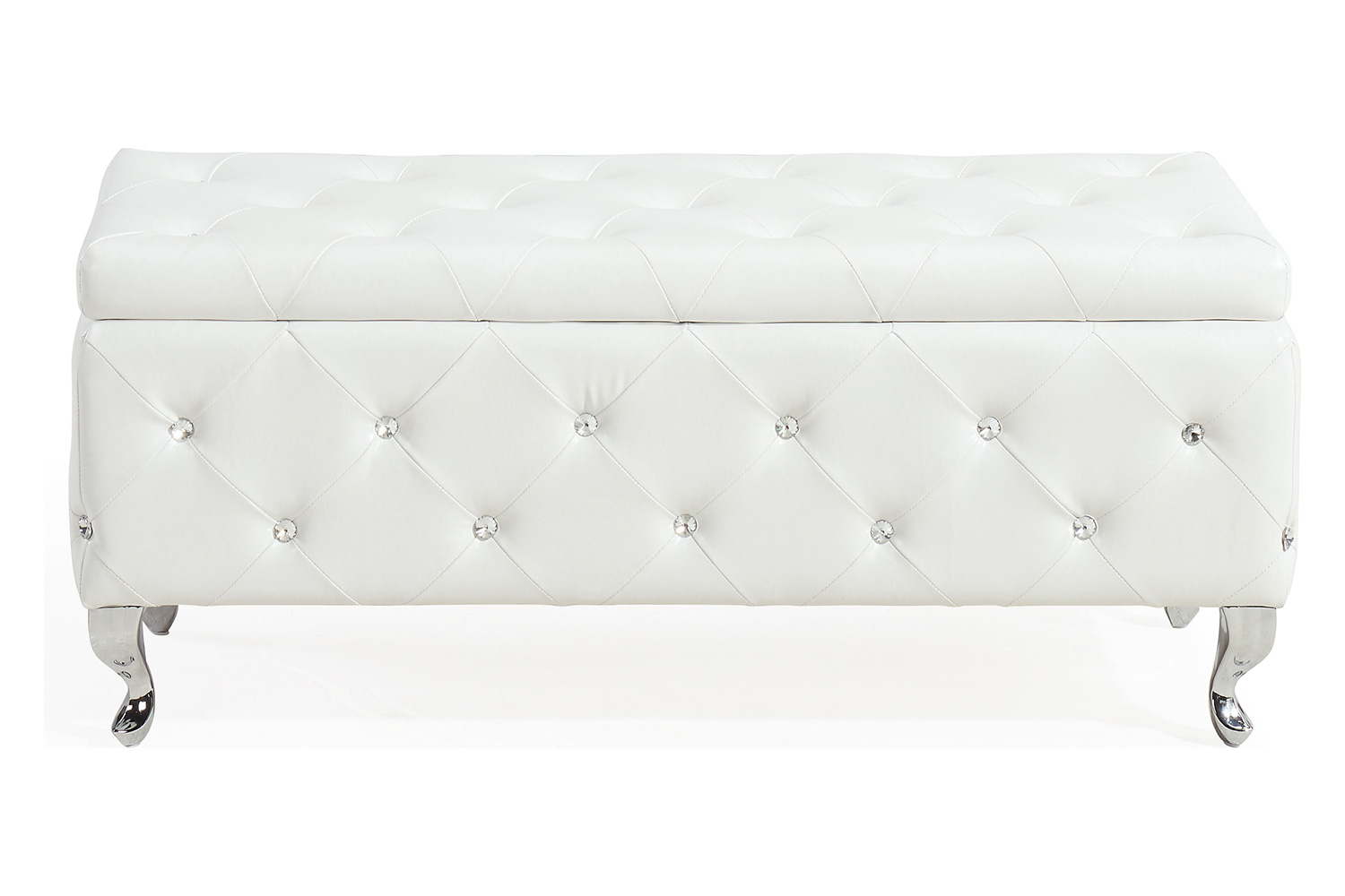 Worldwide Monique Rectangular Storage Ottoman - White/Chrome