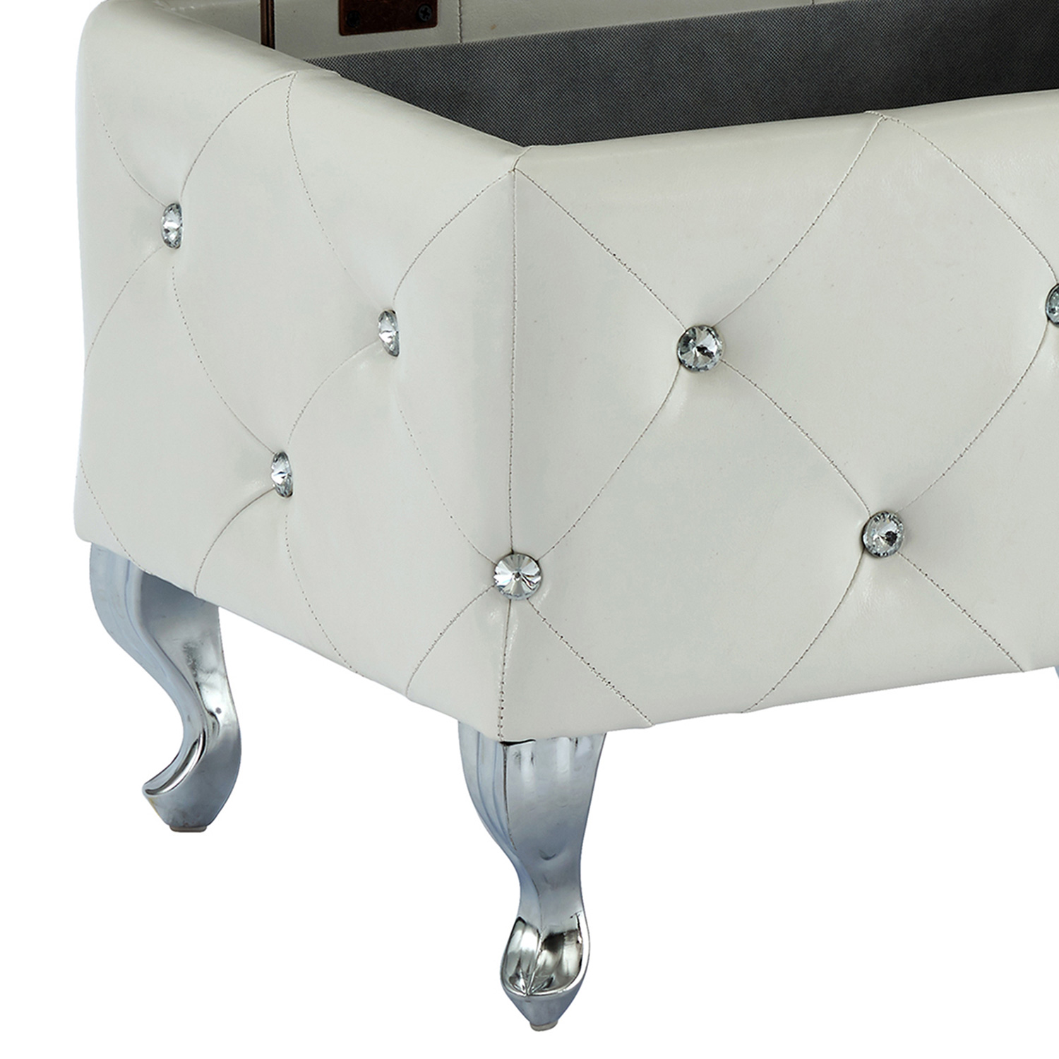 Worldwide Monique Rectangular Storage Ottoman - White/Chrome