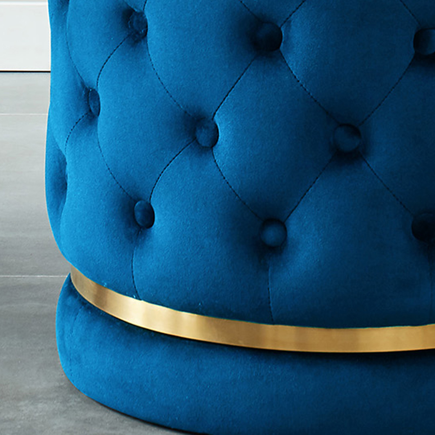 Worldwide Delilah Round Ottoman - Blue/Gold