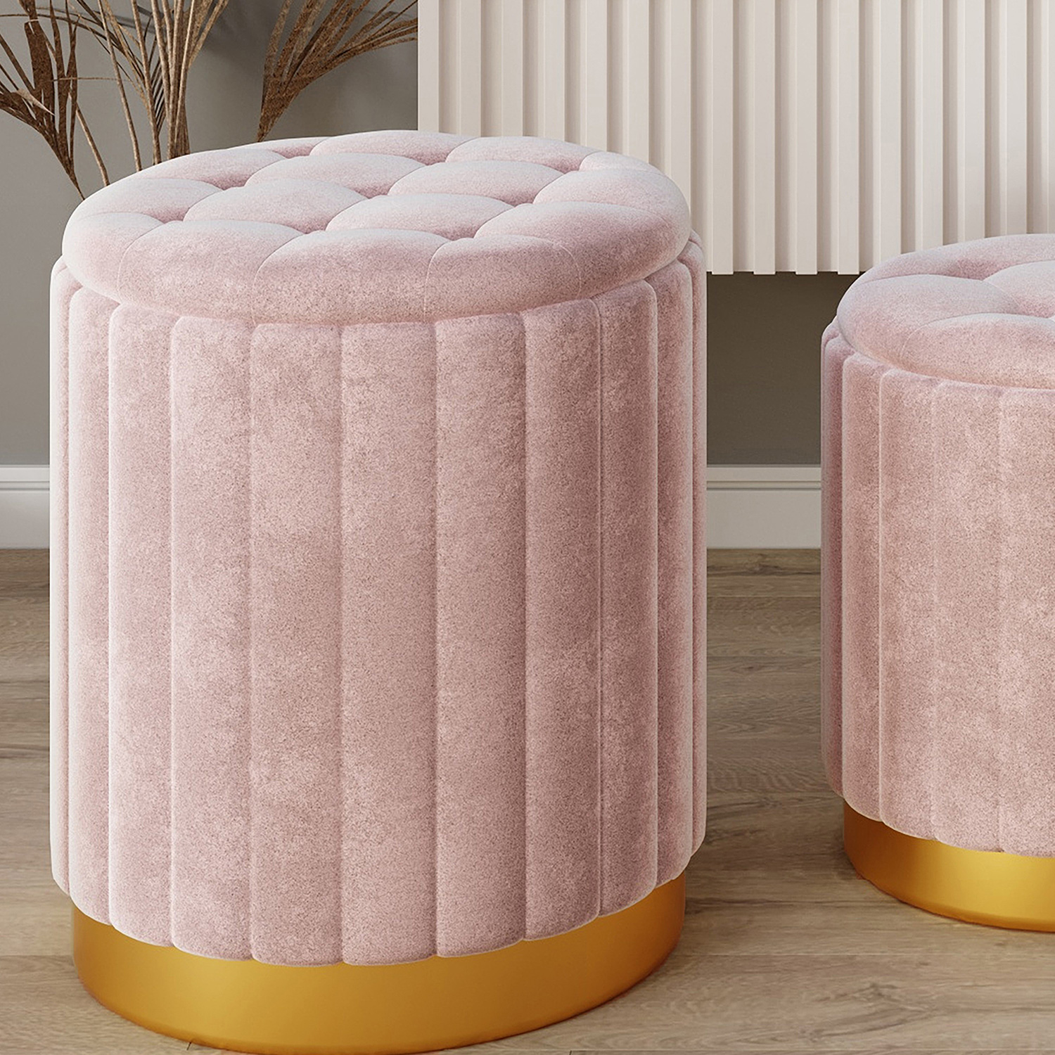 Worldwide Tobi Round Storage Ottoman Set of 3 - Blush Pink/Gold