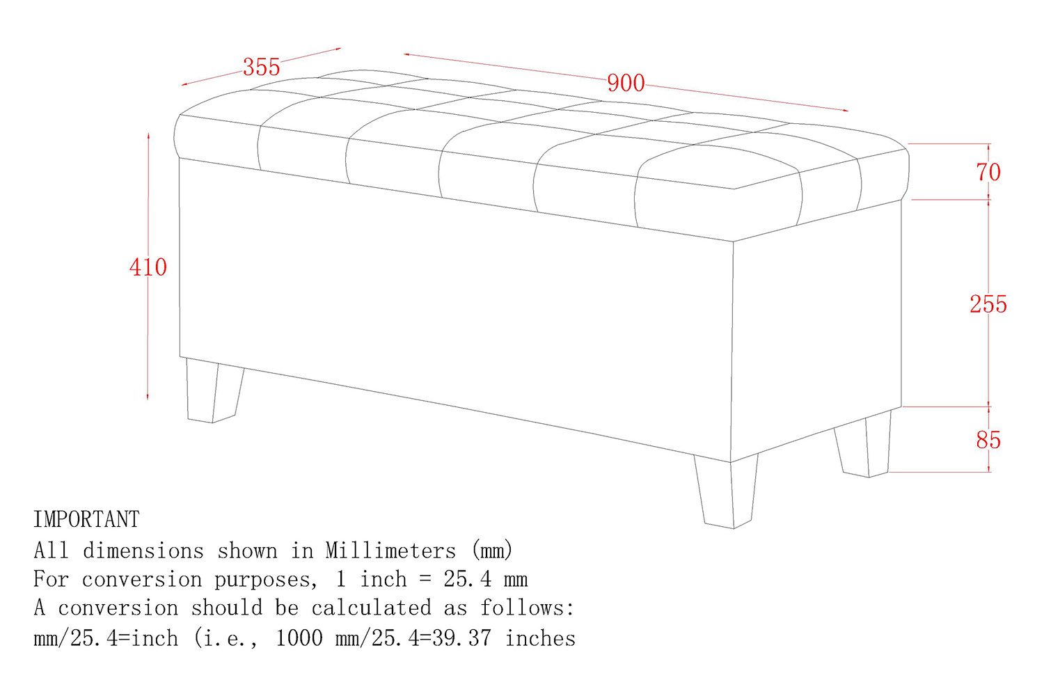 Worldwide - Lila Rectangular Storage Ottoman in Gray