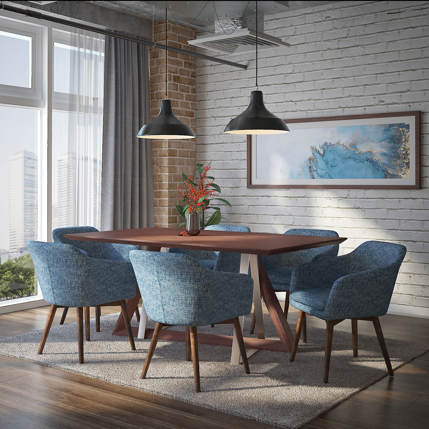 Worldwide Minto Accent/Dining Chair - Blue Blend/Walnut