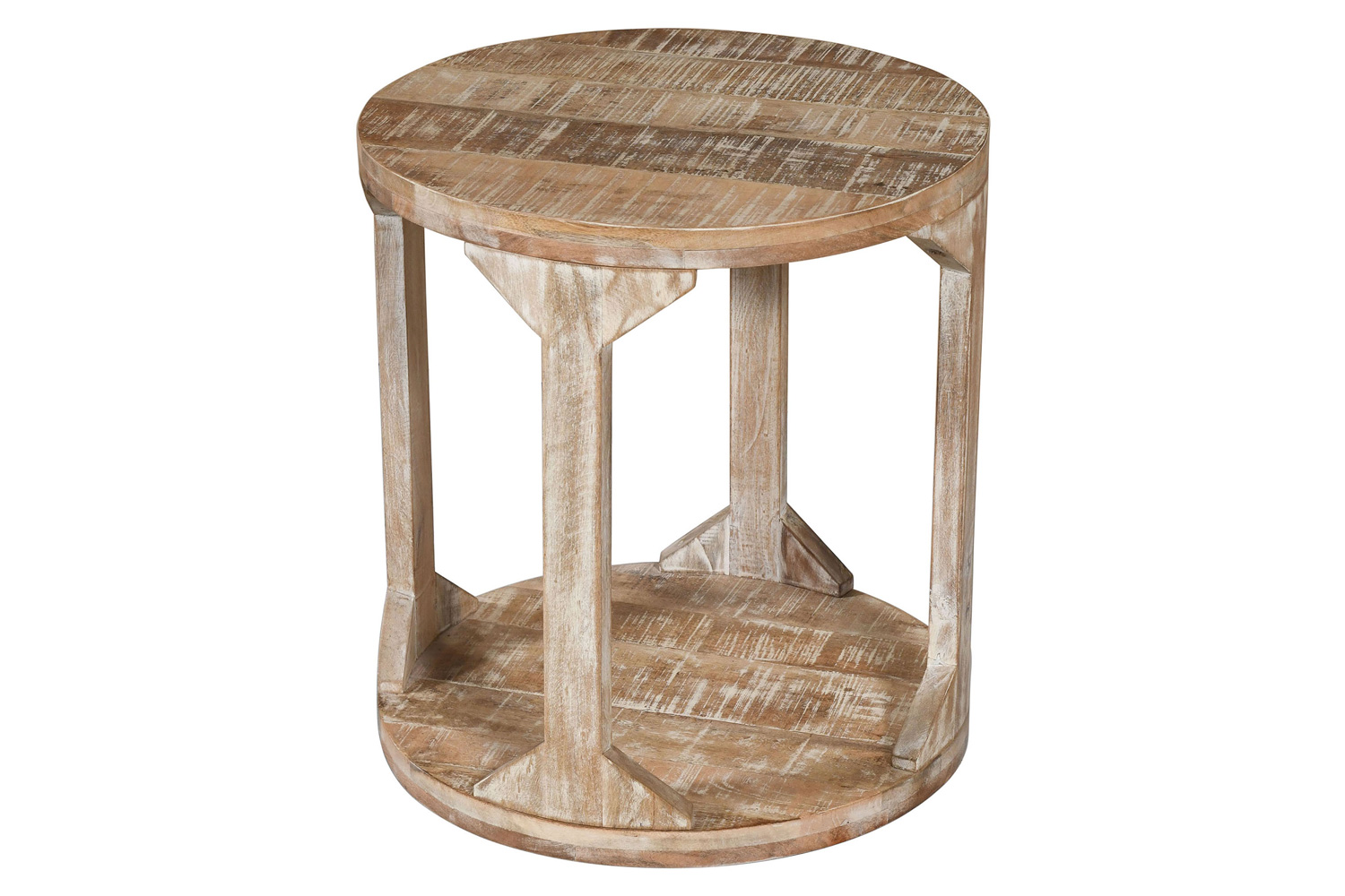 Worldwide Avni Round Accent Table - Distressed Natural