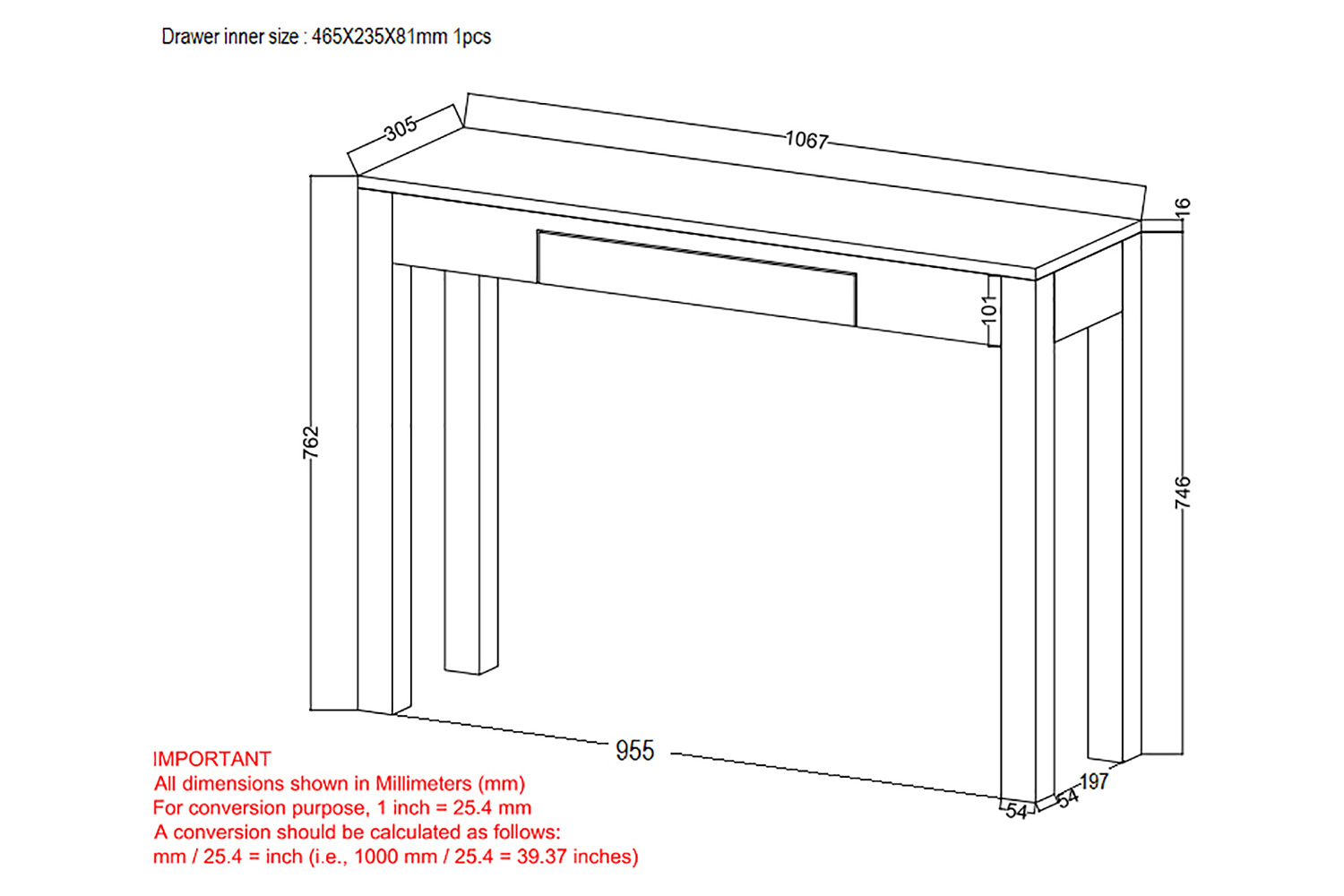 Worldwide Idris Console/Desk - Gray