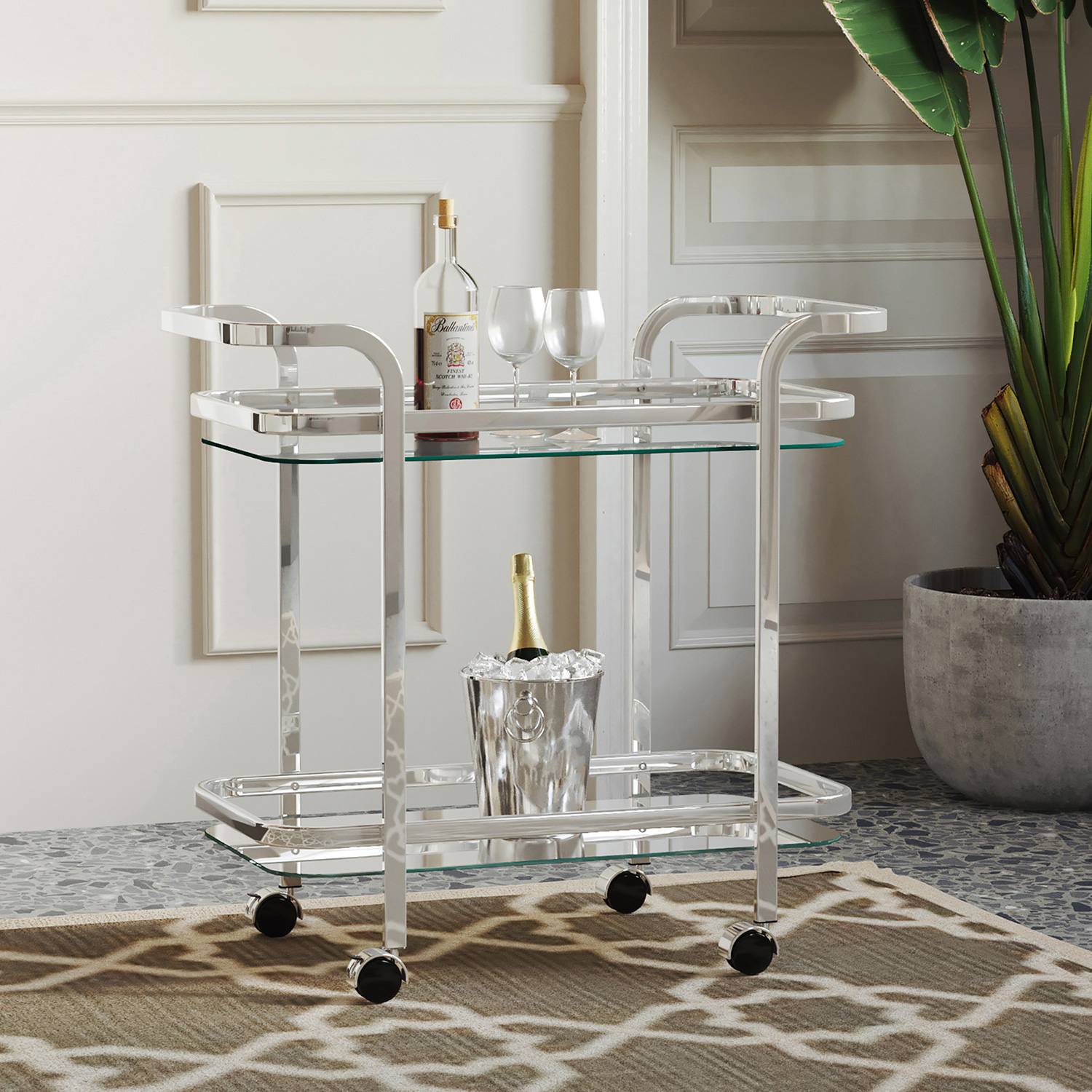 Worldwide Zedd 2-Tier Bar Cart - Chrome