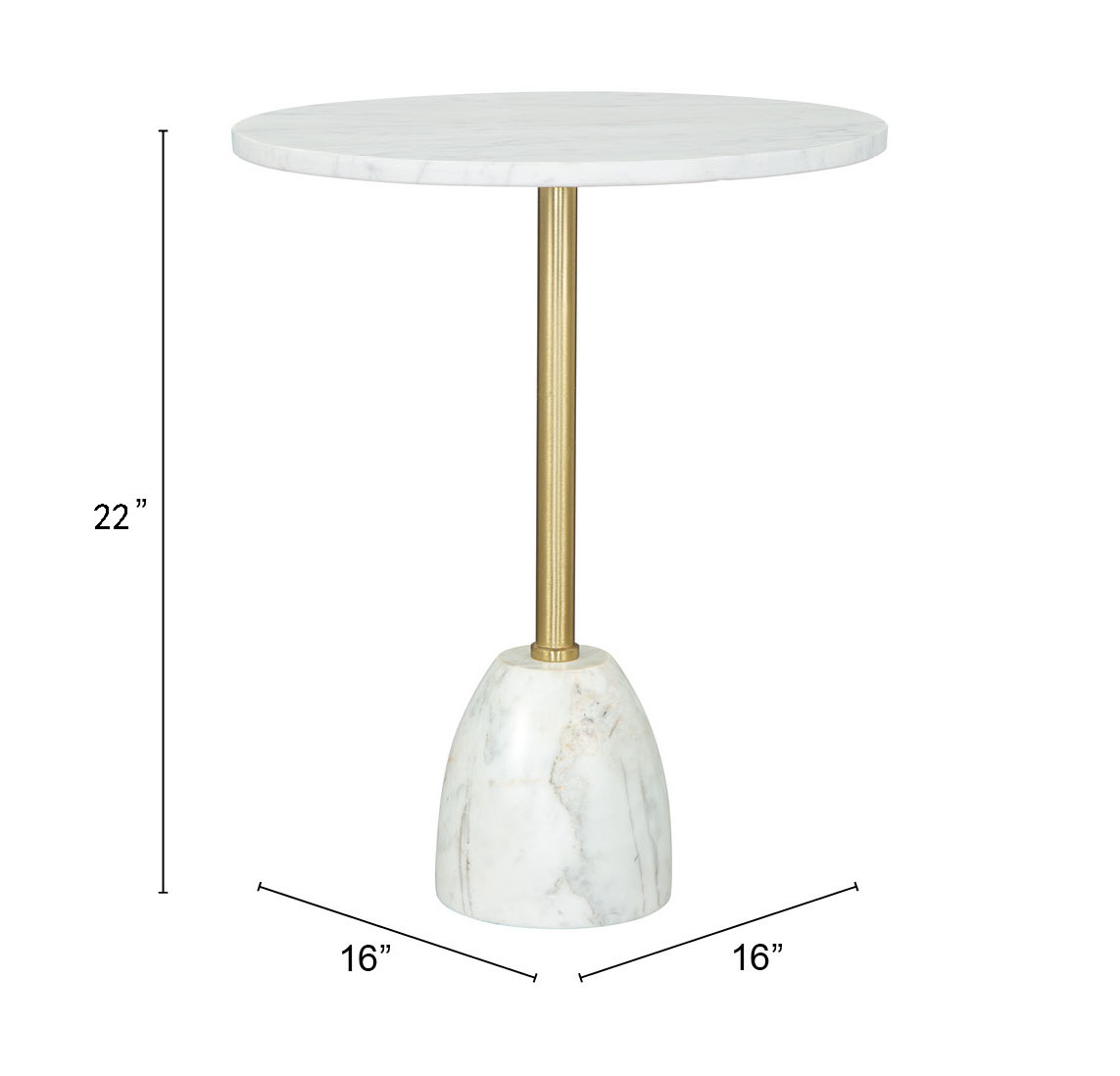 ZUO - Cynthia Side Table in White/Gold