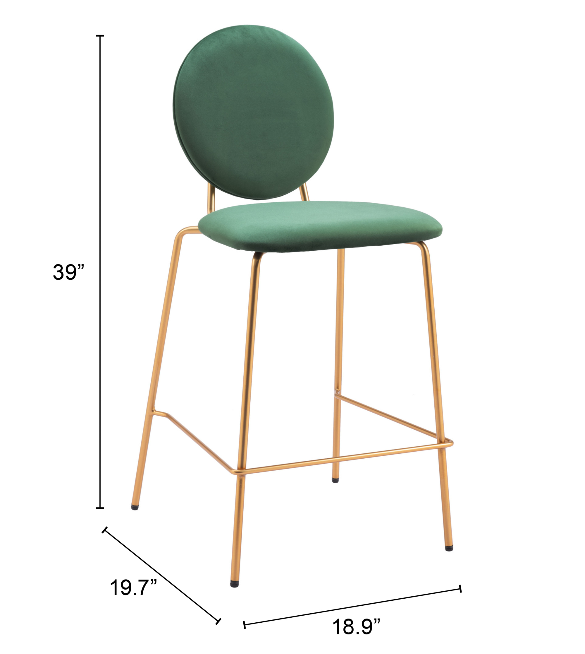 ZUO - Odessa Counter Stool (Set of 2) in Green/Gold