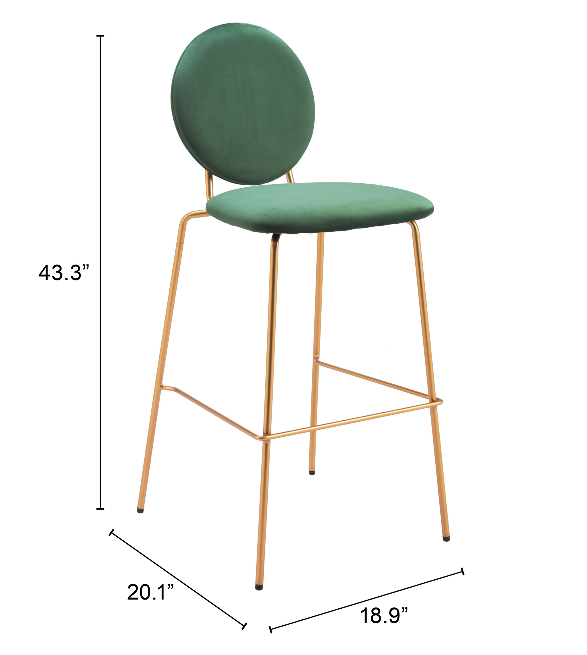 ZUO - Odessa Barstool (Set of 2) in Green/Gold