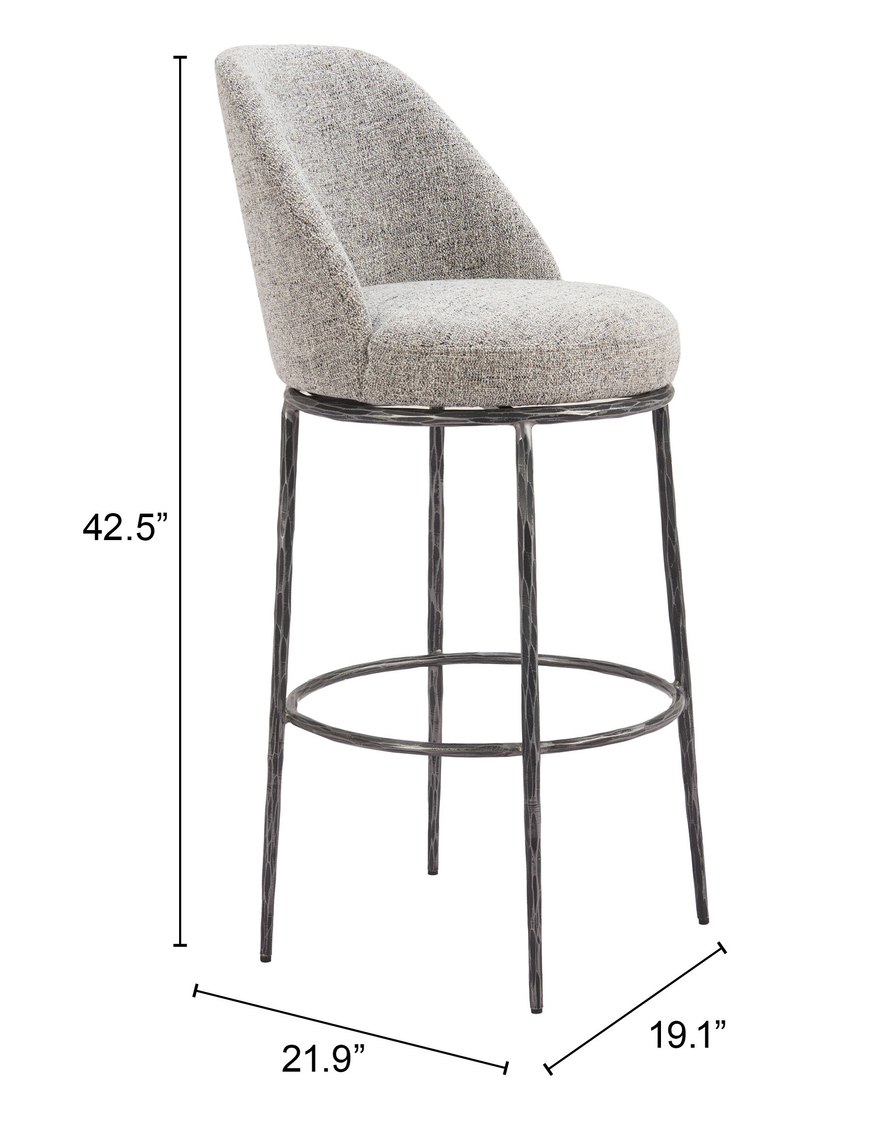 ZUO Nordhavn Swivel Barstool - Gray