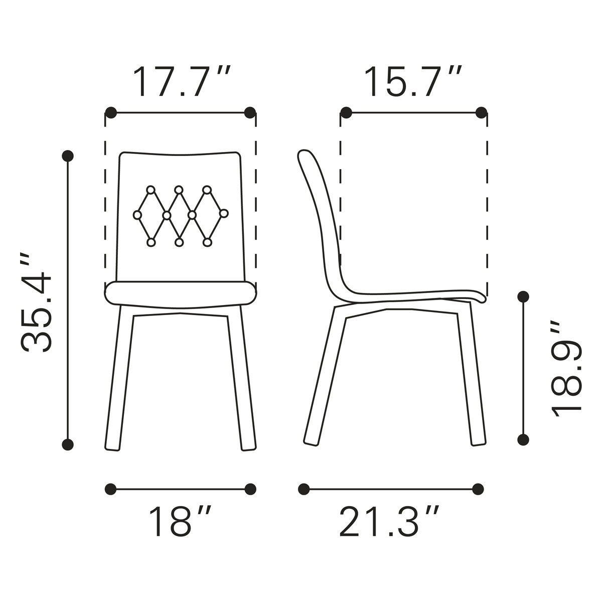 ZUO Orebro Dining Chair (Set Of 2) - Graphite/Brown