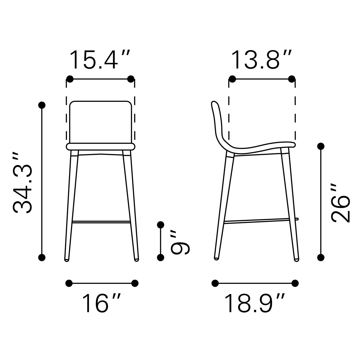 ZUO Jericho Counter Chair (Set Of 2) - Gray/Brown