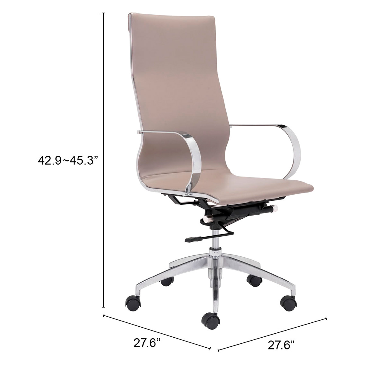 ZUO Glider High Back Office Chair - Taupe/Silver