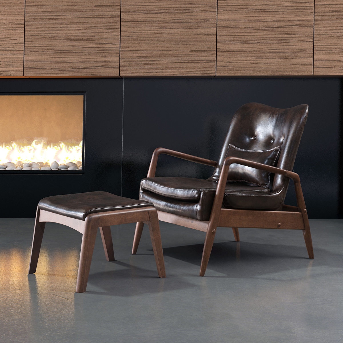 ZUO Bully Lounge Chair & Ottoman - Brown/Walnut