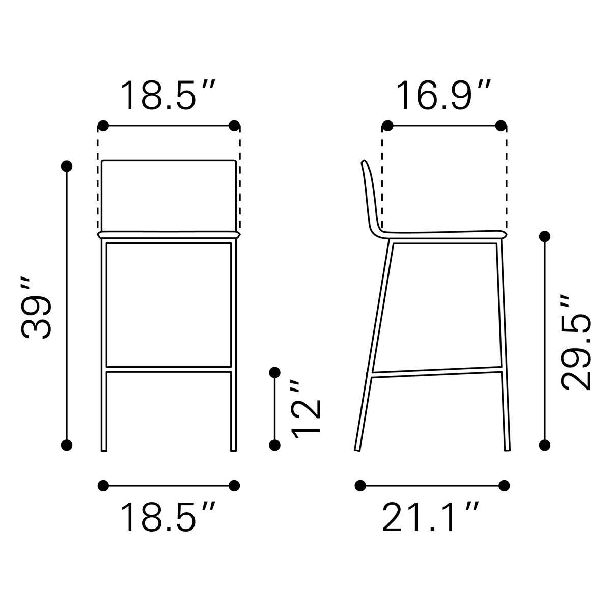 ZUO Marina Barstool (Set Of 2) - White/Silver